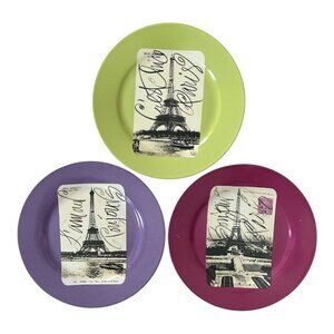 Set of 3 Rosanna Studio Eiffel Tower Paris Plates – Purple, Green, and Mauve – V